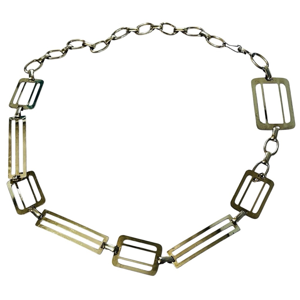 Goldtone Chain Link Belt Geometric Squares and Rectangles Sz35" Mixed Sz links
